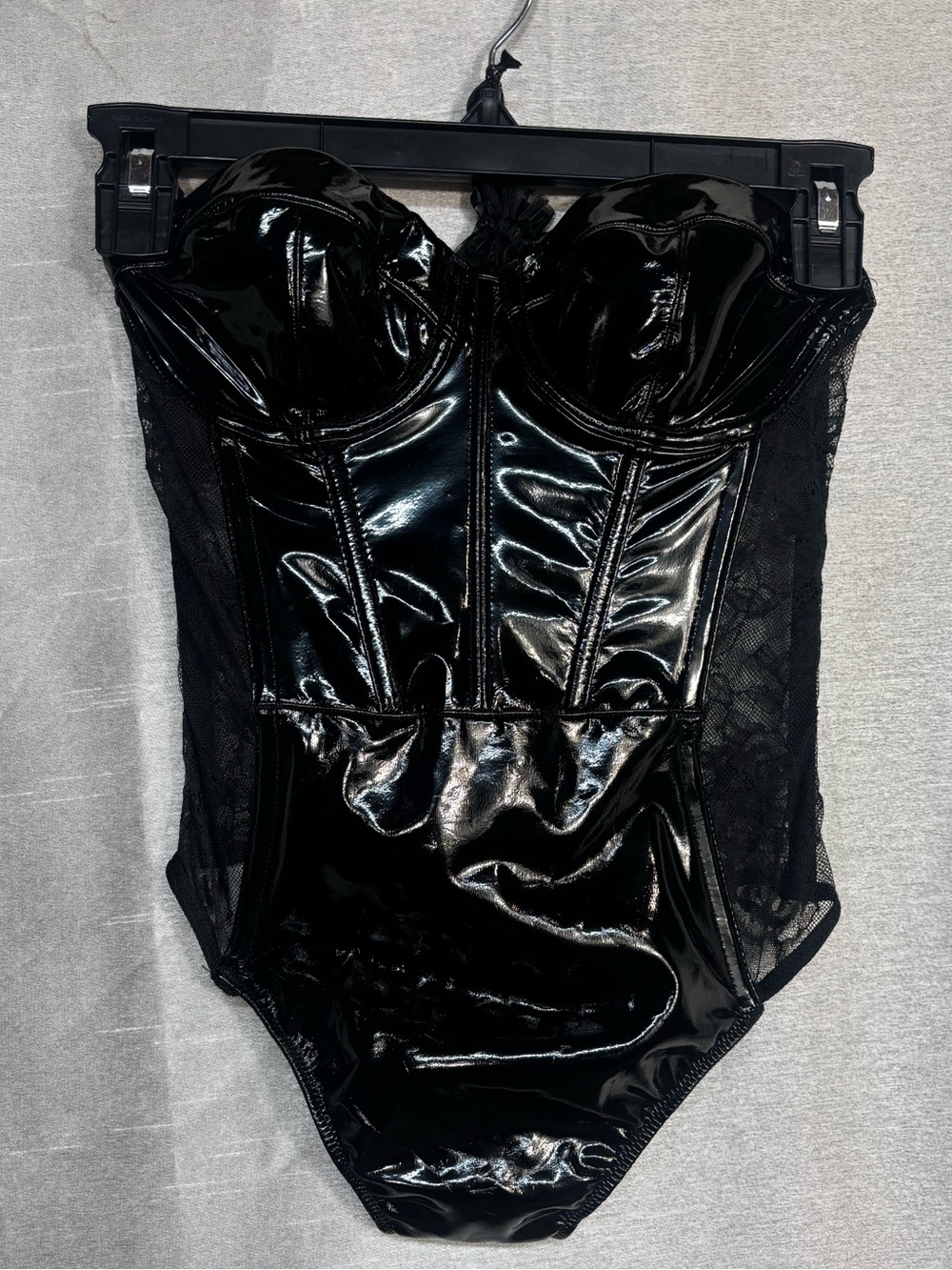 Victoria’s Secret Black Patent Lace Corset Bodysuit XS NWT Y2K Goth Glam